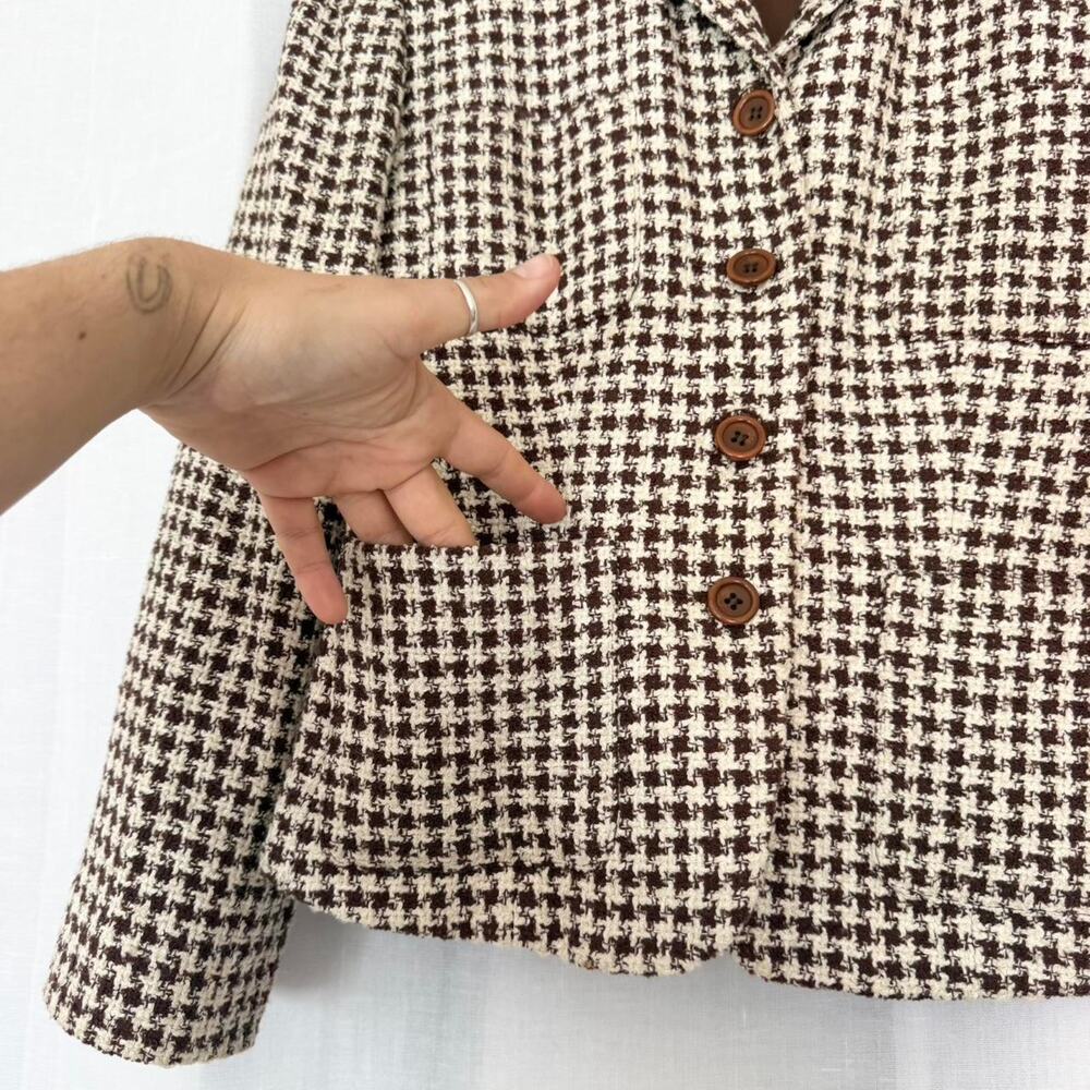 Vintage Brown Houndstooth Fitted Blazer – Ann Taylor Petites - Picture 3 of 7